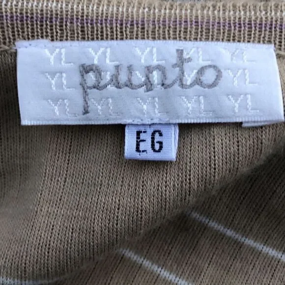 Punto Cardigan Womens Large Tan White Purple Stripe Crew Neck Knit Sweater - Picture 6 of 8